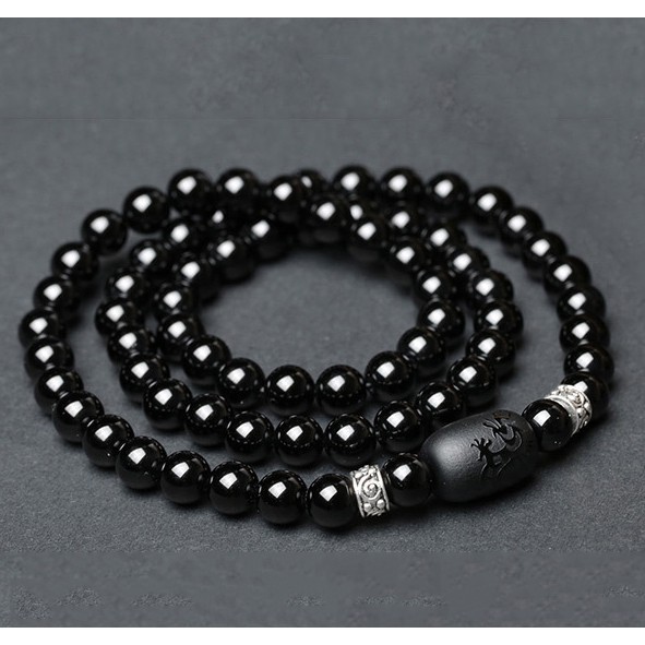 Vòng tay đá Obsidian chạm rồng siêu đẹp