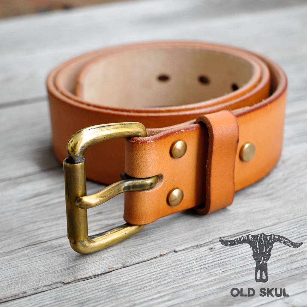 Dây lưng da handmade Old Skul da veg Ý màu tự nhiên không nhuộm, khóa đồng thau phong cách bụi và cổ điển DLOS01