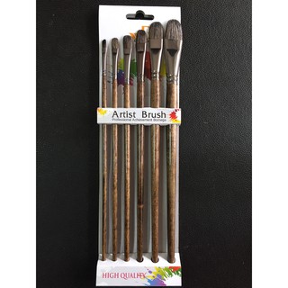 Bộ 6 cọ vẽ sơn dầu, màu acrylic, cọ vẽ cán gỗ,cọ vẽ đầu tròn