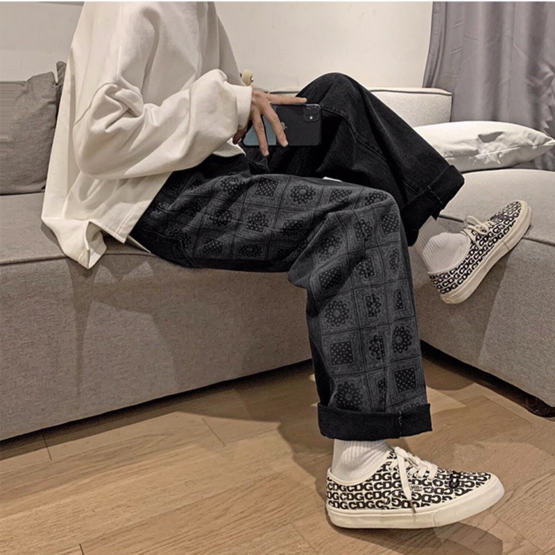 [ORDER-CÓ BIG SIZE] Quần bò jeans ống rộng hoạ tiết sườn phối màu đậm nhạt Ulzzang unisex nam nữ siêu chất ❤️