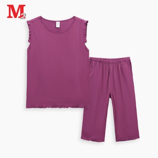 Bộ quần áo nữ trung niên chất lanh mềm nhẹ quần lửng và áo sát nách trơn LB21.2119 Thời trang M2