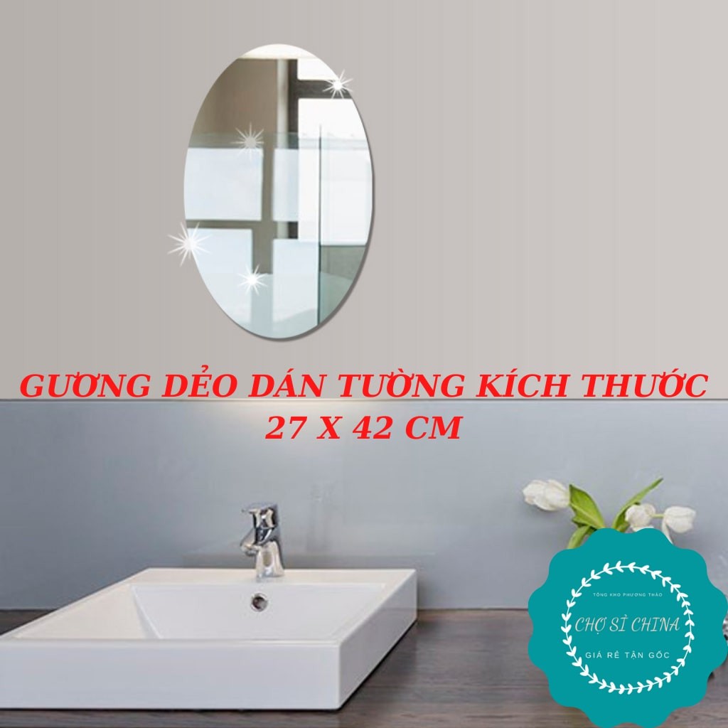 Gương dẻo dán tường hình bầu dục kích thước 27*42 CM.