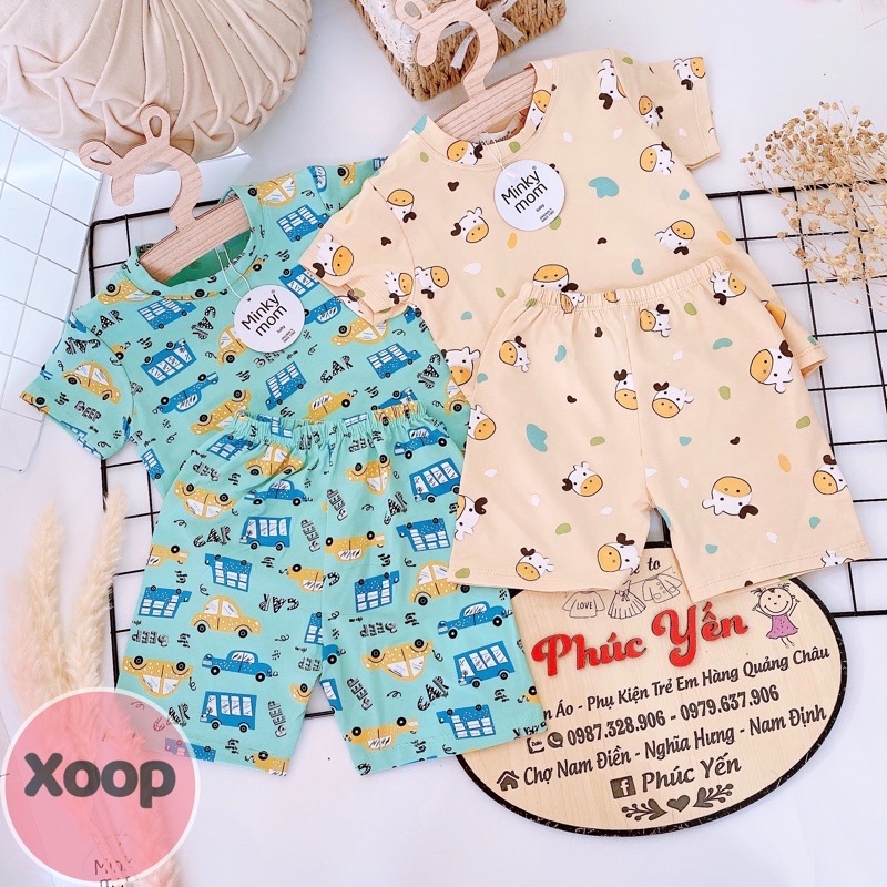 Bộ Cộc Tay Cotton 100% Hàng Minky Mom In Toàn Thân  Họa Tiết Ô Tô Xanh Ngọc- Bò Sữa Cho Bé