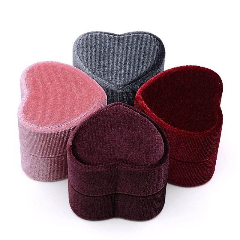 Hộp Đựng Nhẫn 1 / 2 Tầng Hình Trái Tim Màu Xám / Hồng / Đỏ Đậm Siêu Tinh Tế