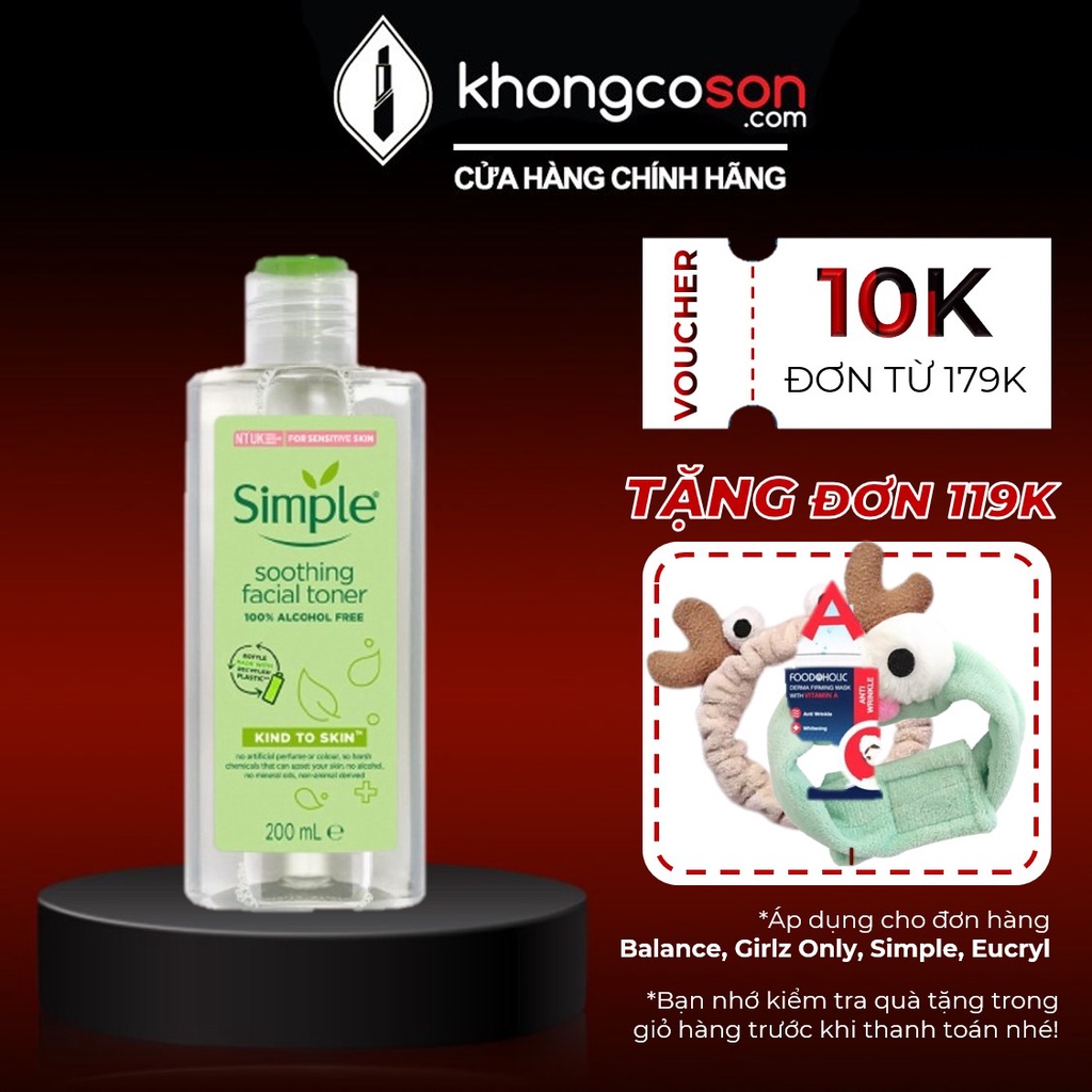 Toner Simple Soothing Facial Nước Hoa Hồng Cân Bằng Ẩm Cho Da Dầu Mụn 200ml - Khongcoson