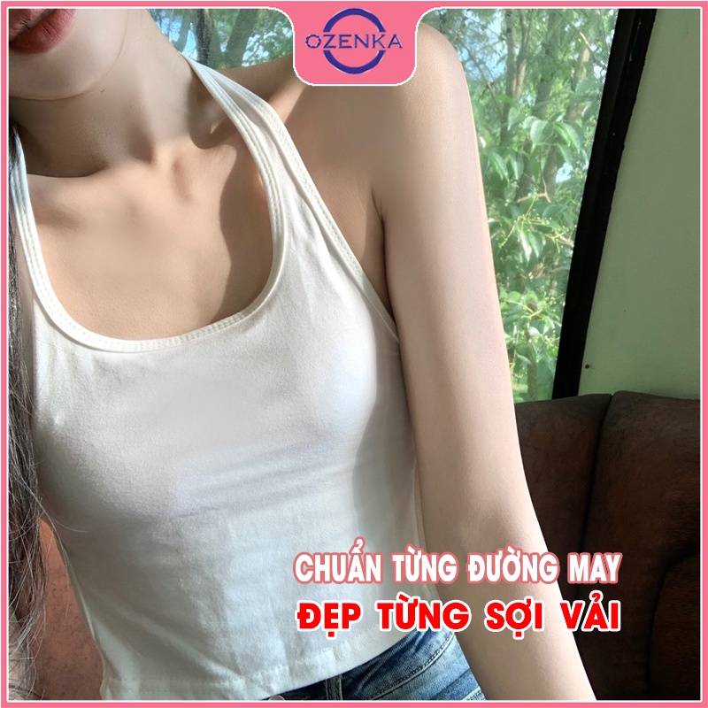 Áo ba lỗ nữ croptop ôm gợi cảm OZENKA , ao thun sát nách sẻ gấu hở lưng sang chảnh mặc đi chơi đi biển màu đen trắng