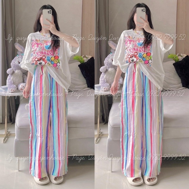 Set áo thun hoạt hình quần suông lụa xinh xắn ( quần có túi) T0