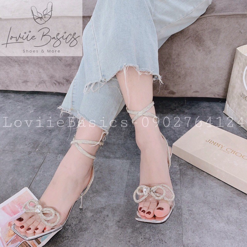 LOVIIE BASICS - GIÀY SANDAL CAO GÓT ĐÍNH ĐÁ NƠ QUAI NGANG MICA 9 PHÂN - GIÀY CAO GÓT ĐÍNH ĐÁ NƠ QUAI MICA - G201153