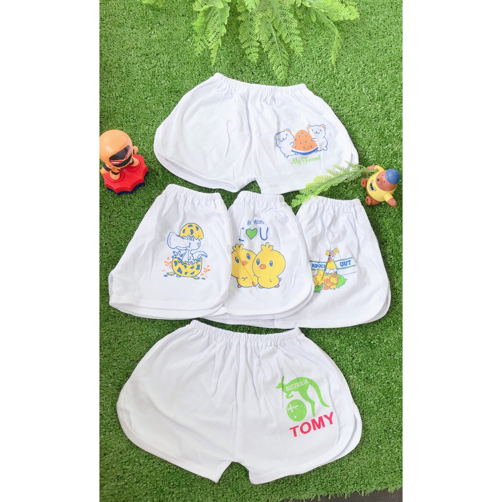 Set 5 Quần Đùi Thể Thao Trắng In Hoạ Tiết Cho Bé (Từ sơ sinh đến 50kg)- Quần cotton trắng