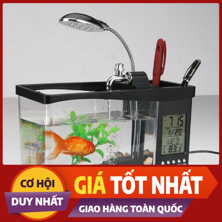 [tặng sỏi & cây thủy sinh] Bể Cá Mini Có Đồng Hồ Để Bàn Siêu Dễ Thương Nhiều Màu Ngẫu Nhiên