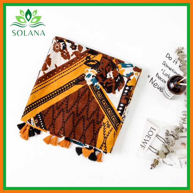 Khăn Boho Vintage Cao Cấp Vàng, Khăn Choàng Đi Biển Phong Cách, Chất Liệu Đũi Dày Dặn và Mềm SOLANA
