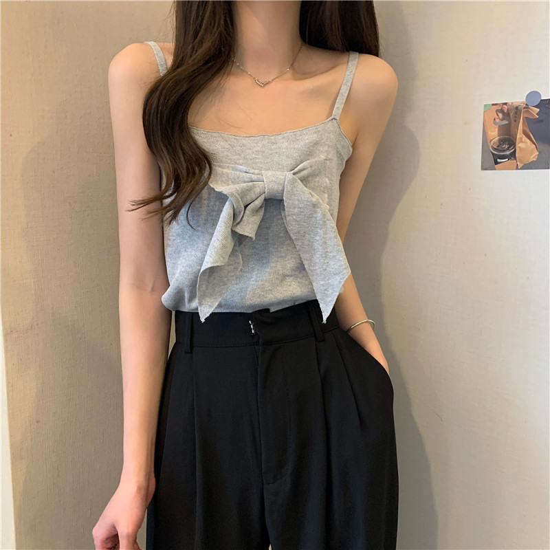 New Slim Multicolor Solid Tank Top Bow Tie Women's Short Suspender Tanks