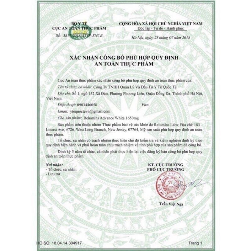 Viên uống trắng da relumin 90  viên 1650mg | Thế Giới Skin Care