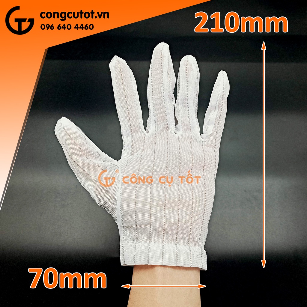 Găng tay chống tĩnh điện vải polyester pha sợi carbon size M