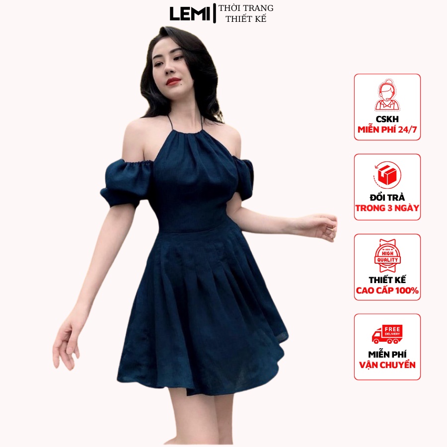Váy trễ vai chất liệu tơ lụa 2 lớp cao cấp, Đầm nữ cổ yếm tay rớt vai thanh lịch sang trọng, Hàng thiết kế size SM | BigBuy360 - bigbuy360.vn