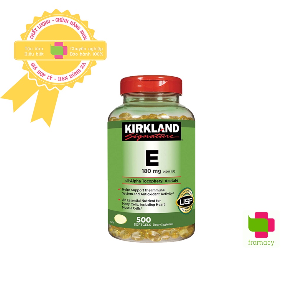 Vitamin E Kirkland 400 IU, Mỹ (500 viên) trẻ hóa làn da, chống lão hóa cho phụ nữ từ 12 tuổi trở lên