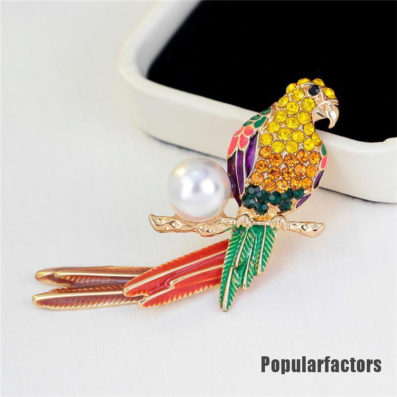 Ghim cài áo phối hình chú vẹt đính đá thời trang