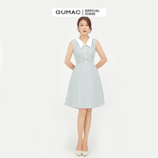 Đầm xòe nữ phối nút sát nách GUMAC ôm body màu xanh DB5115