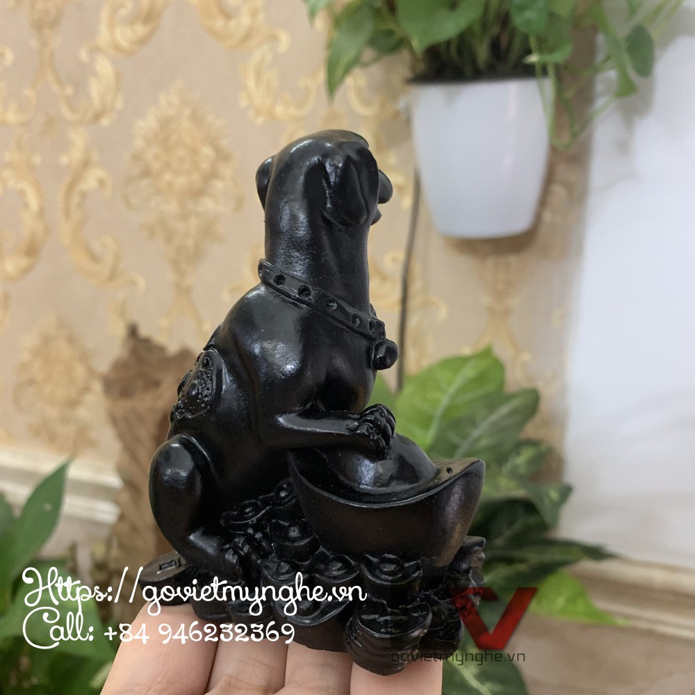 Tượng đá con chó trang trí tượng chó giữ tài lộc may mắn - Cao 10cm Dài 8cm - Màu đen