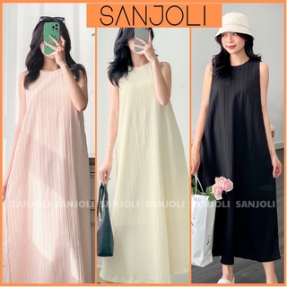 Đầm Đi Biển SANJOLI Váy Trắng Dự Tiệc Kiểu 2 Dây Ba Lỗ Suông Nữ Dáng Dài Thiết Kế Đi Chơi Dự Tiệc Ulzzang VD100