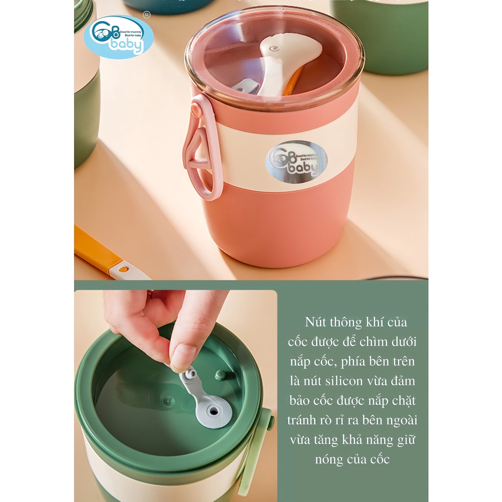Cốc đựng canh, đựng cháo, cặp Lồng Giữ Nhiệt  inox 304 Gb Baby giữ nhiệt cực lâu tặng kèm muỗng