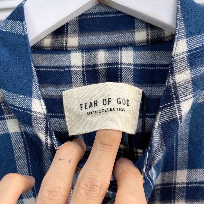 Áo flannel Fear of God Plaid Pullover Henley Dad Shirt Blue/Red cao cấp full tag túi, áo sơ mi FOG