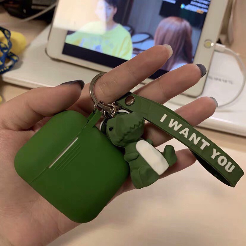 ☘️Combo móc khoá và case airpods☘️ mô hình thú khủng long xanh siêu đáng yêu