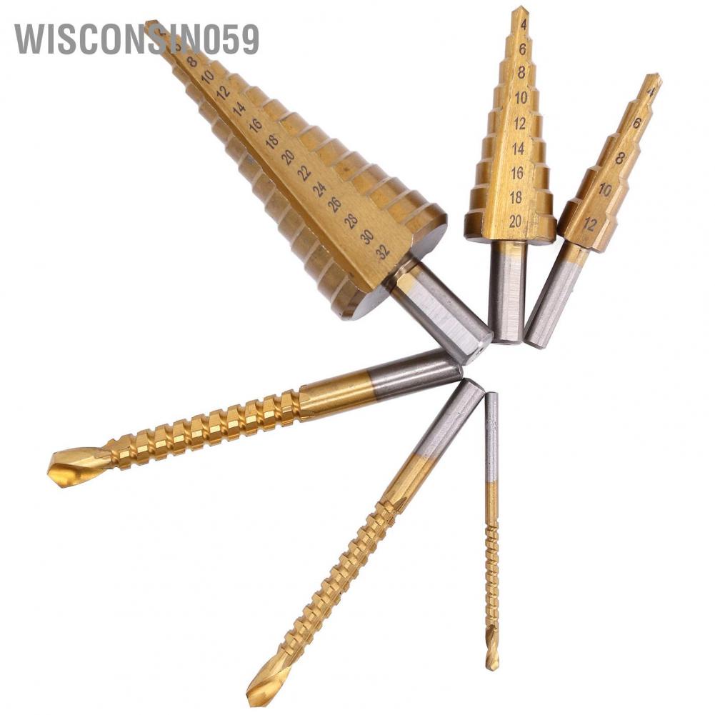 [Hàng Sẵn] 6 cái / bộ khoan titan HSS đặt tròn Shank thẳng rãnh bước khoan bit cho kim loại gỗ mỏng【Wisconsin059】