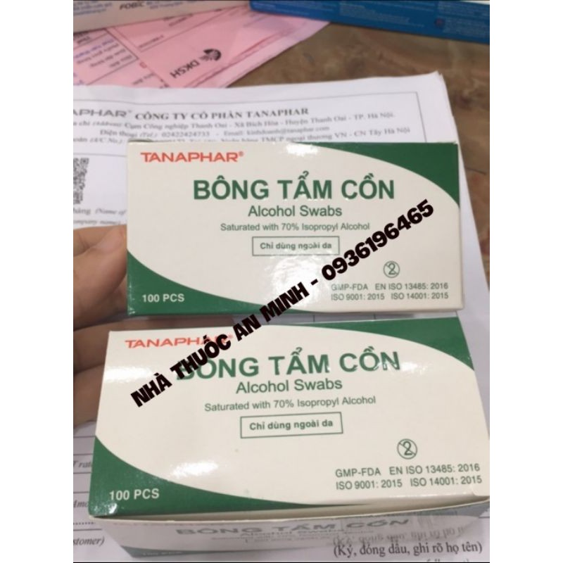 Bông Tẩm Cồn khô Tanaphar Hộp 100 Miếng Sát Khuẩn- Tiện Lợi