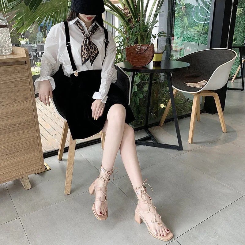 Sandal cao gót buộc dây hàng Quảng Châu phong cách cá tính