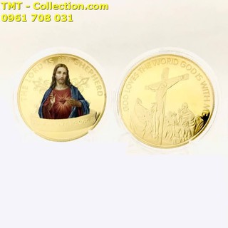 Xu Thánh Tâm Chúa Giêsu Kitô In Màu, Xỏ lỗ đeo dây hoặc treo trên xe ôtô -TMT Collection - SP005194