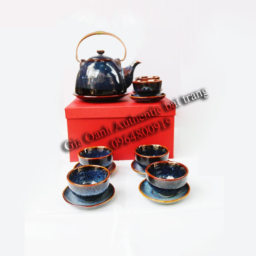 BỘ ẤM QUÀ TẶNG MEN XANH HỎA BIẾN ĐẲNG CẤP SẢN XUẤT TẠI XƯỞNG GỐM SỨ GIA OANH AUTHENTIC BAT TRANG