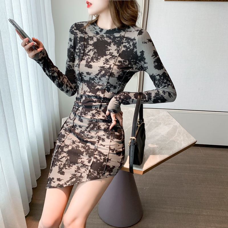 COZOK Đầm Tay Dài Dáng Ôm Thiết Kế Lệch Tà Cá Tính