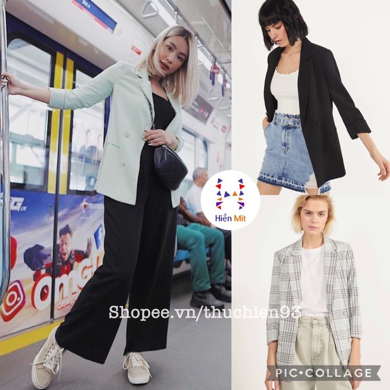 Bershka Đức  Áo blazer sale auth new tag cao cấp chính hãng BSK có sẵn vest khoác form dáng dài có lót hai 2 lớp độn vai