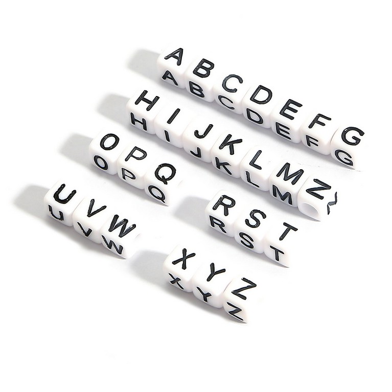 Bộ 100 hạt xâu làm trang sức hình chữ cái màu trắng 6x6mm