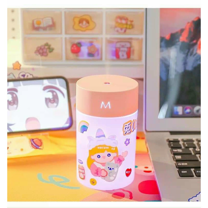 Máy phun sương tạo ẩm kiêm đèn ngủ led siêu kute kèm miếng dán sticker