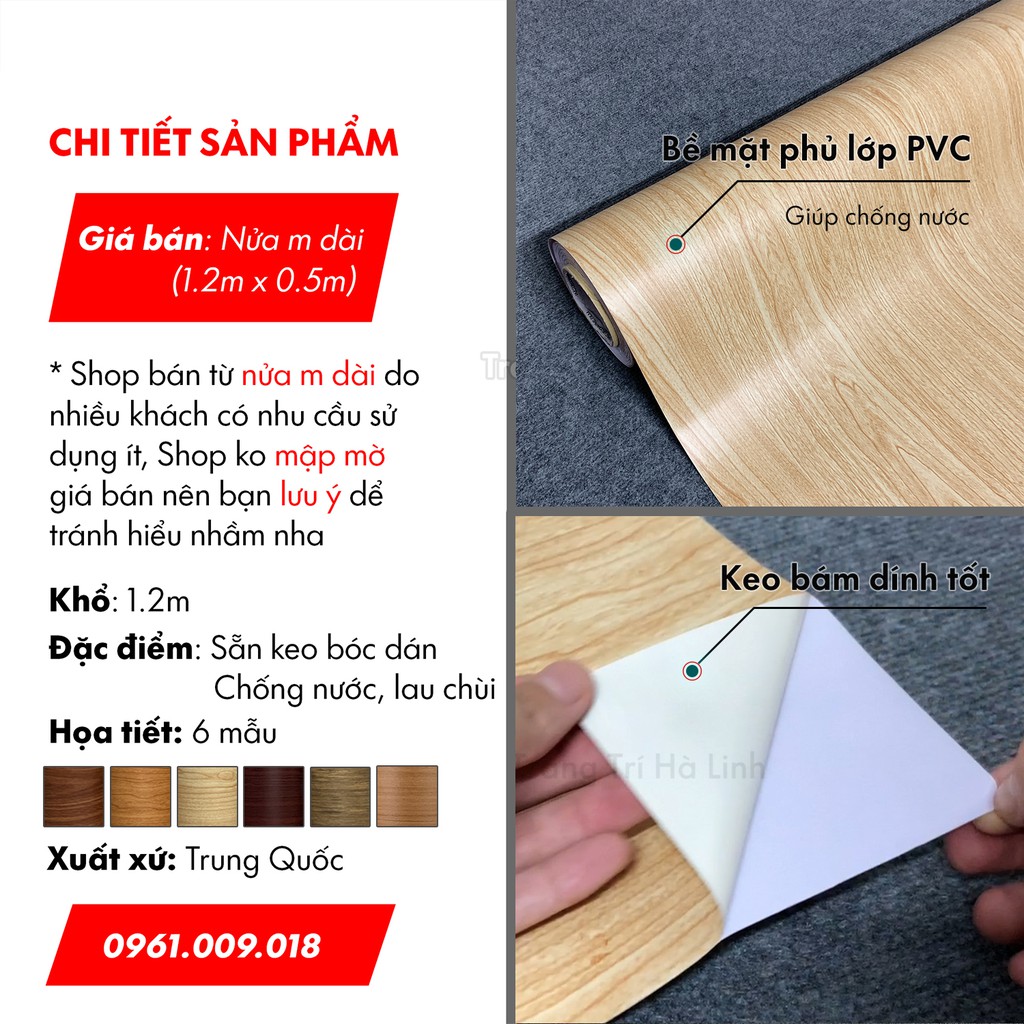 Giấy dán tủ gỗ bàn học chống nước dễ dàng lau chùi khổ 1.2m