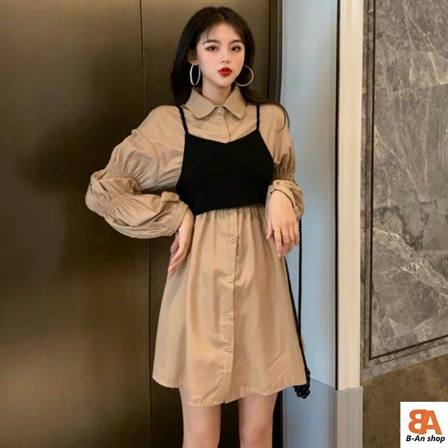 [ Mã FAMAYWA2 giảm 10K đơn 50K] Đầm sơmi kate phối siêu xinh