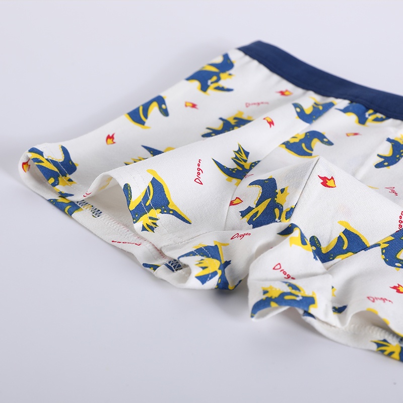 Bộ 4 Quần Lót Boxer 100% Cotton In Họa Tiết Khủng Long Hoạt Hình Thoải Mái Cho Bé Trai 1-13 Tuổi