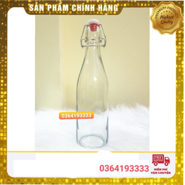 Chai Thủy Tinh Nắp Cài 500ml dáng tròn đựng mật ong, sữa