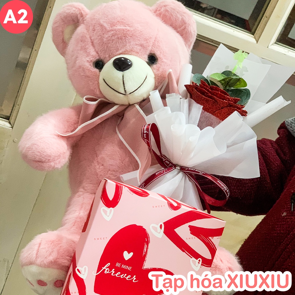 Set Quà Tặng Gấu Cute, Socola và Hoa Sáp, Tặng Kèm Thiệp, Túi, Combo Quà Tặng Valentine, 8/3, Sinh Nhật Bạn Gái