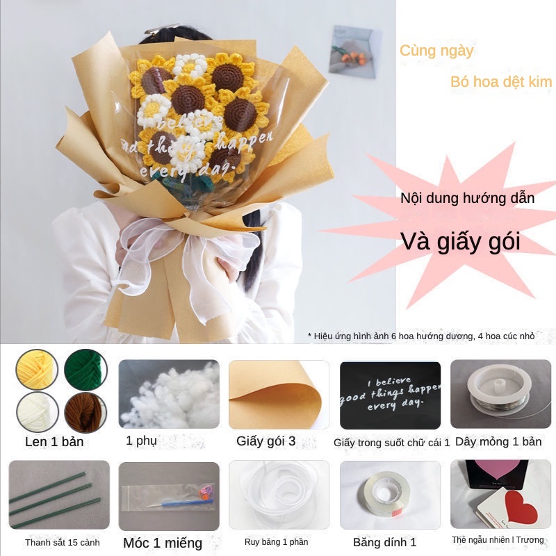 Tự làm bó hoa dệt tay / hướng dương / hoa hồng / tulip / lily of the Valley để làm quà tặng tốt nghiệp cho bạn trai.#hoa thủ công#len đan hoa#hoa đan len