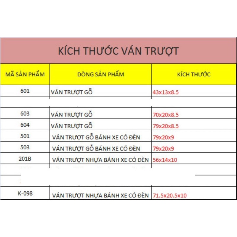 Ván trượt skateboard đủ size [ có hình bảng size].