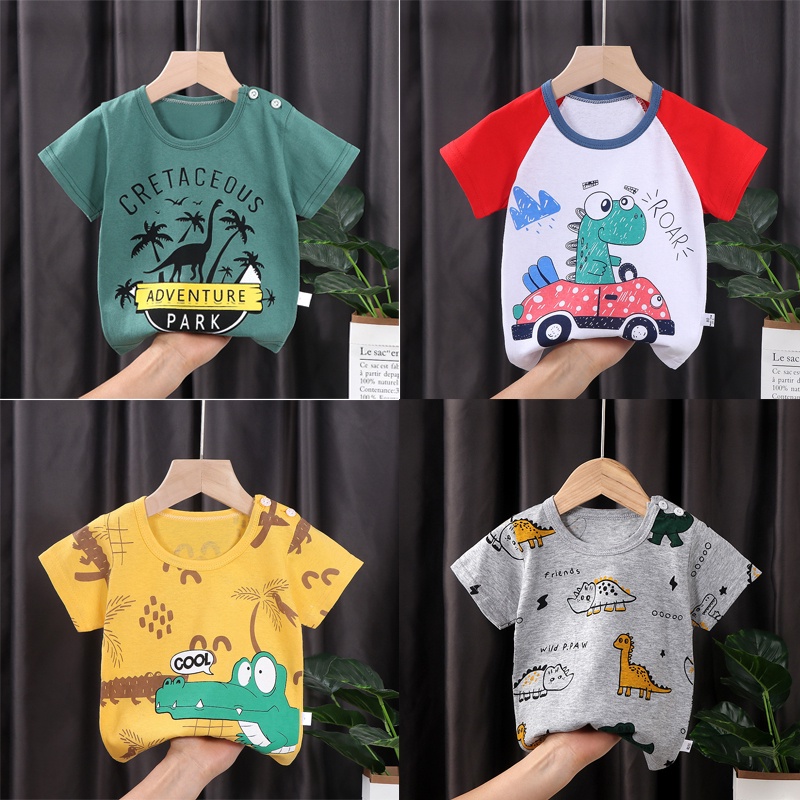 Áo Thun Cotton Tay Ngắn In Hình Động Vật Dễ Thương Thời Trang Mùa Hè Cho Bé Trai