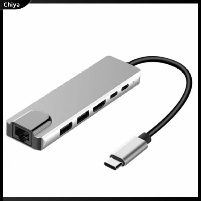 Bộ Chia Cổng USB Type C 6 Trong 1 Với Cổng Sạc 4K HDMI RJ45 Ethernet Lan