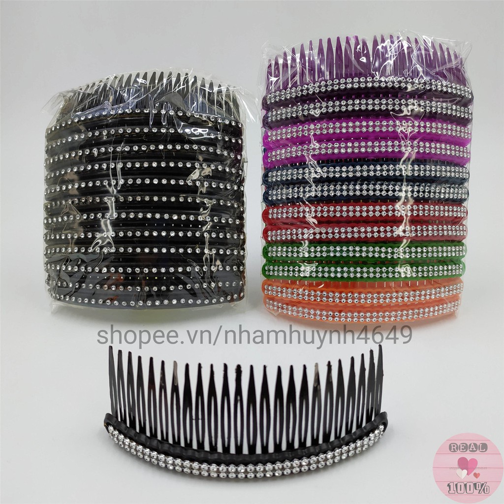Sỉ 1 lố 12 cây lược cài tóc 24 răng đính hạt | Lược ngã | Hình thật 100%