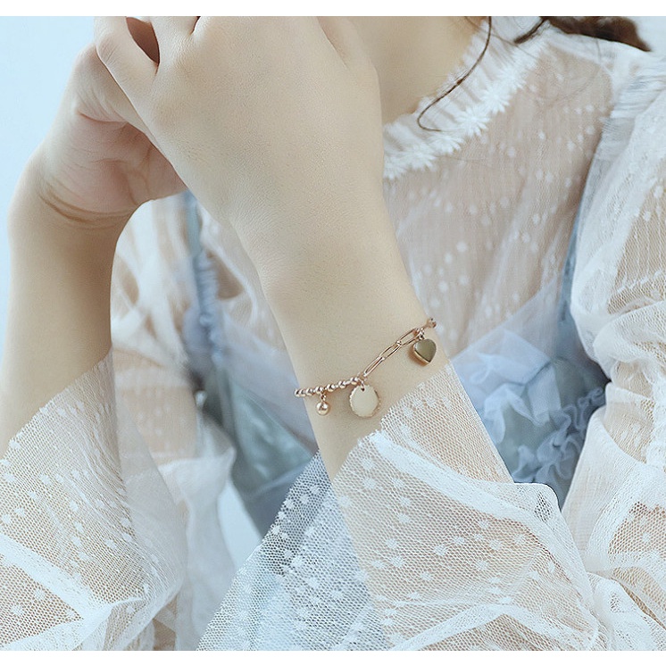 Lắc Tay Nữ Dây Xích Phối Bi Mặt Tim Titan Ko Han Rỉ TT 3920