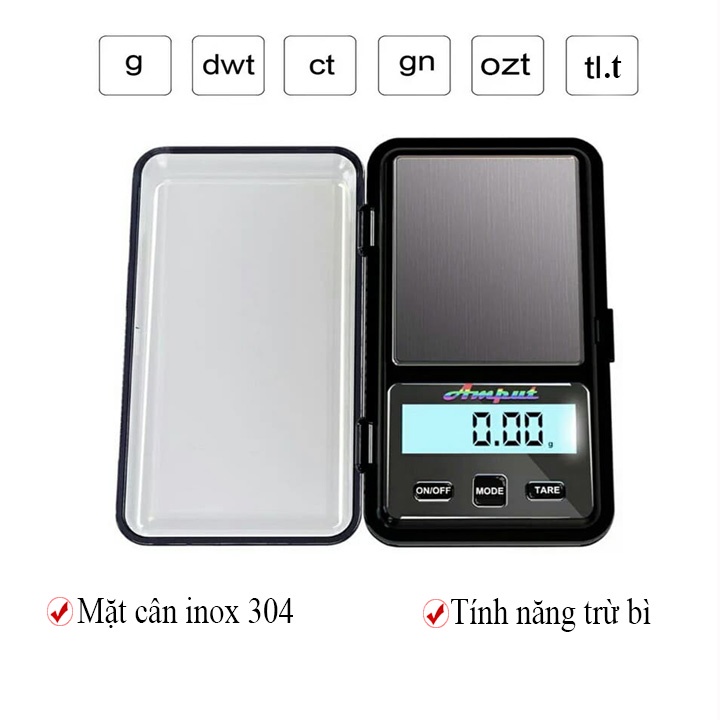 Cân tiểu ly 0.01g Aptp 453 200g 100g chính xác cao tặng pin và túi da  Tela shop