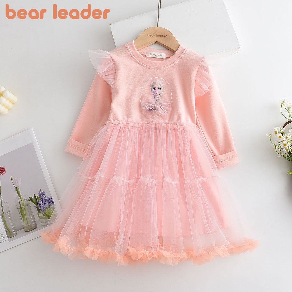 BEAR LEADER Đầm Công Chúa Aisha Tay Dài Phối Lưới Thời Trang Mùa Thu Hàn Quốc Mới Cho Bé Gái 2-6 Tuổi