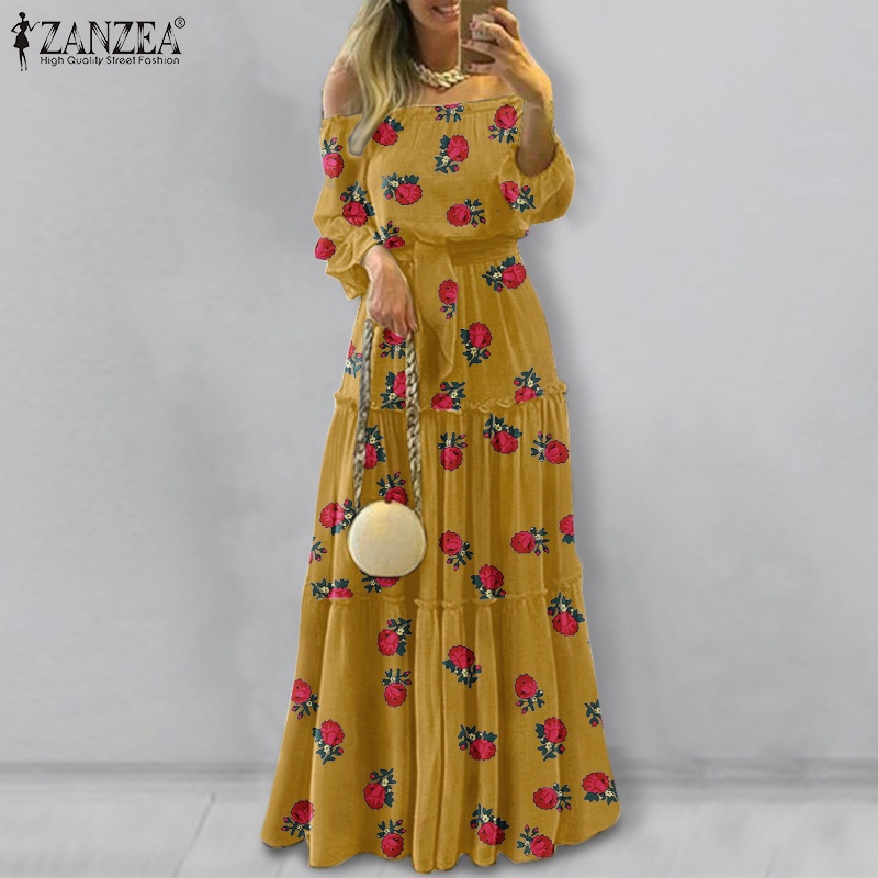 Đầm nữ ZANZEA trễ vai họa tiết hoa hồng thời trang quyến rũ